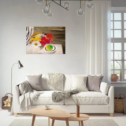 Still Life with Fruit and Flowers - 1988 - Mary Fedden Brushed Aluminum Print - 70x100 cm / 28x40 inches | Mary Fedden Aluminum Print | Mary Fedden Prints