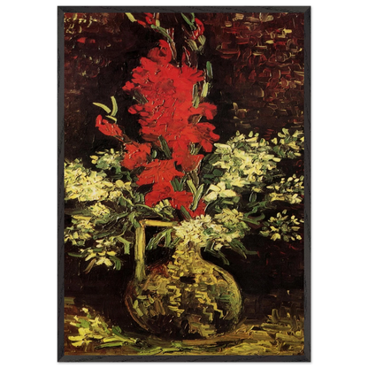 Vase with Gladioli and Carnations - Vincent van Gogh 70x100 cm / 28x40 inches Framed Art Print – Black Wooden Frame