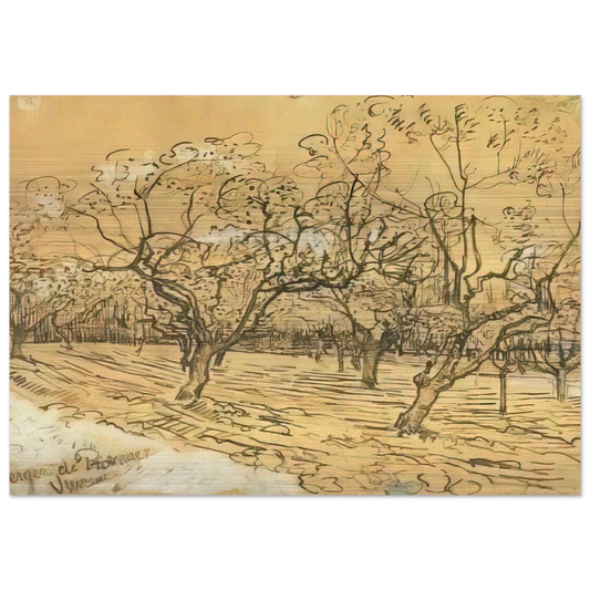 Orchard with Blossoming Plum Trees The White Orchard - Vincent van Gogh Brushed Aluminum Print - 70x100 cm / 28x40 inches | Vincent van Gogh Aluminum Print | Vincent van Gogh Prints