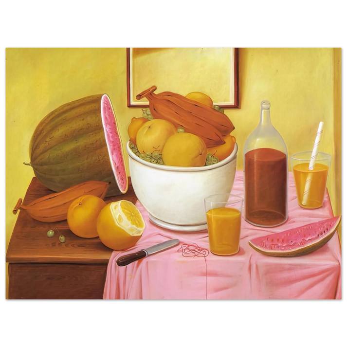 Fernando Botero - STILL LIFE WITH ORANGEADE  75x100 cm / 30x40inches Fine Art Poster