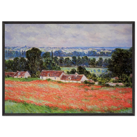 Poppy Field at Giverny - claude monet 70x100 cm / 28x40 inches Framed Art Print – Black Wooden Frame