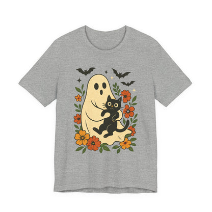 Gruseliger Geist mit schwarzer Katze, tolles Blumenmuster für Halloween
