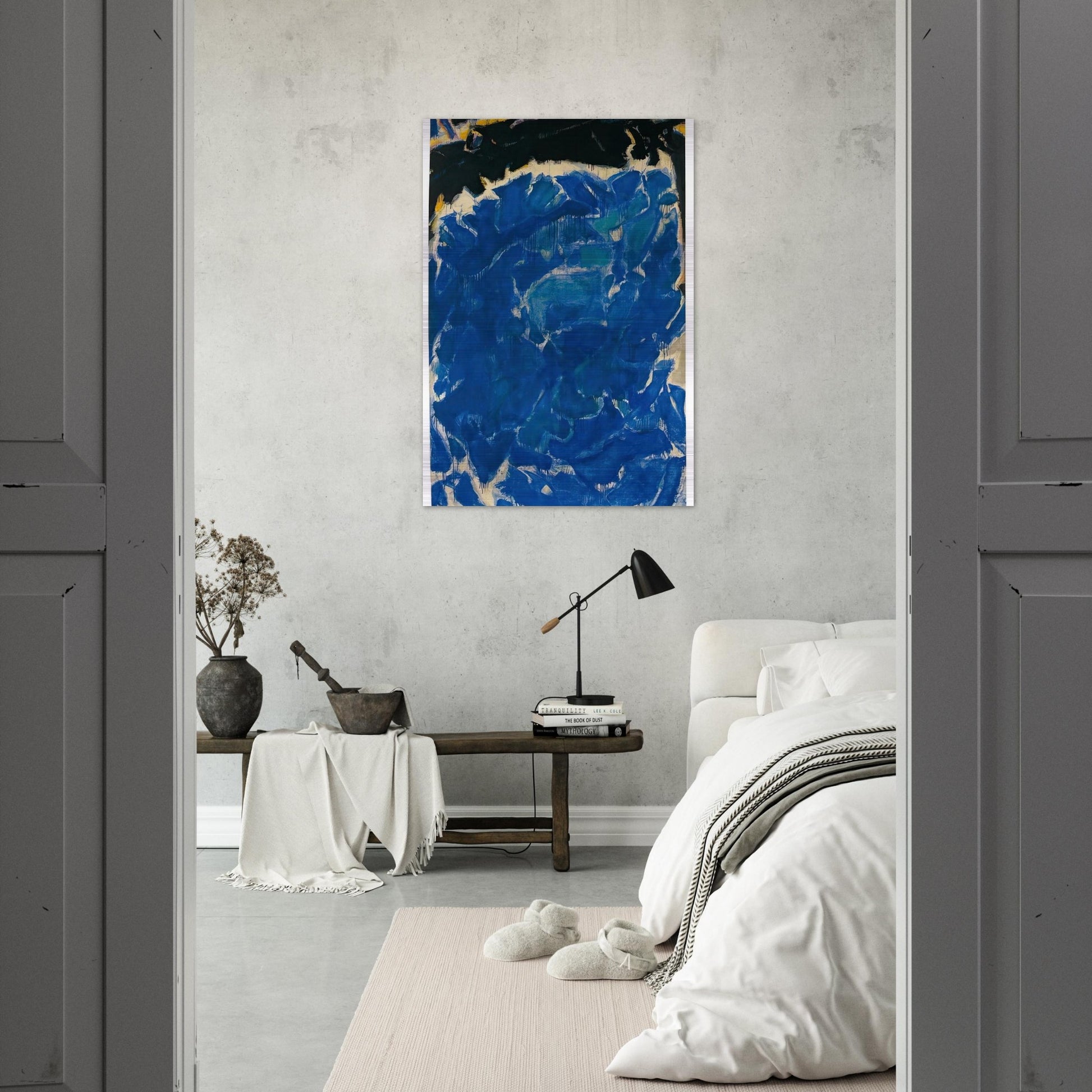 Deep Blue and Black - Sam Francis Brushed Aluminum Print - 70x100 cm / 28x40 inches | Sam Francis Aluminum Print | Sam Francis Prints
