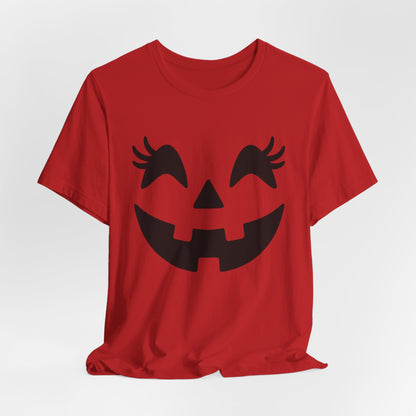 Jack O'Lantern Gesicht Kürbis Wimpern Halloween Damen Mädchen T-Shirt
