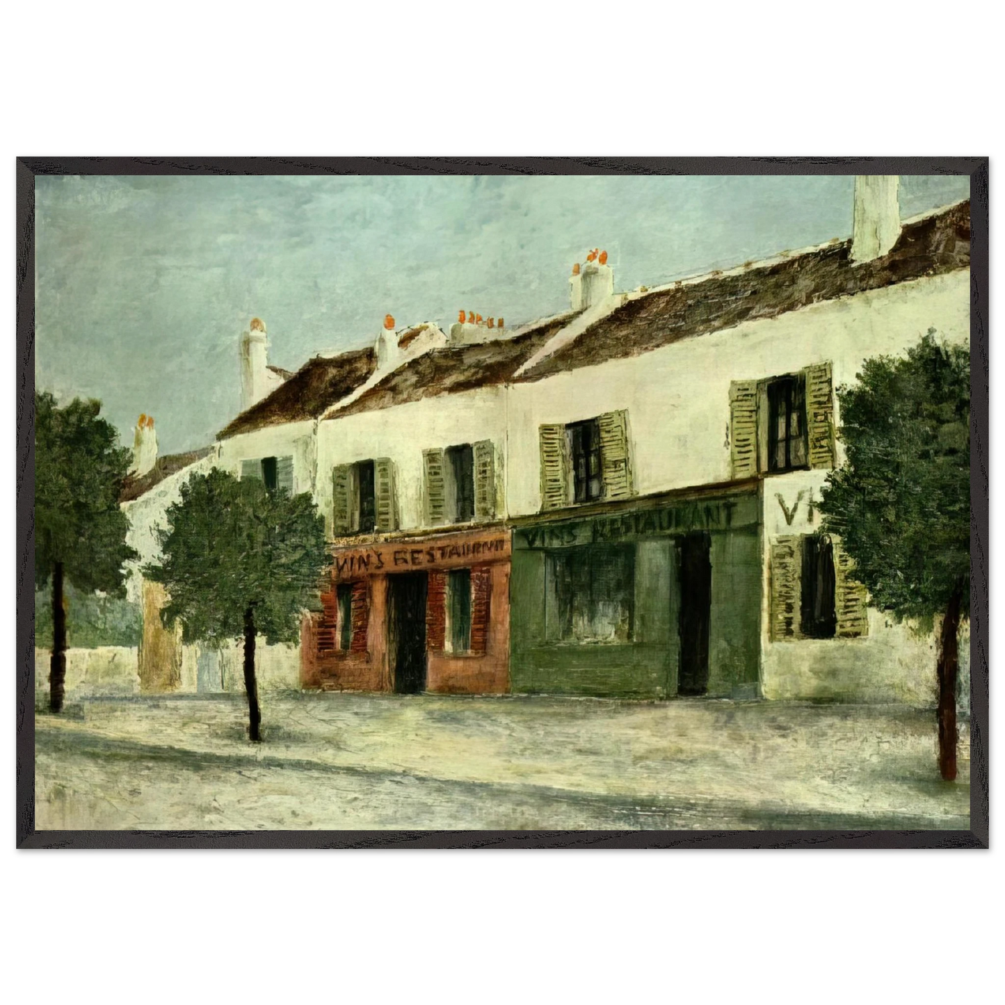 BISTROS IN A SUBURB - Maurice Utrillo 70x100 cm / 28x40 inches Framed Art Print – Black Wooden Frame