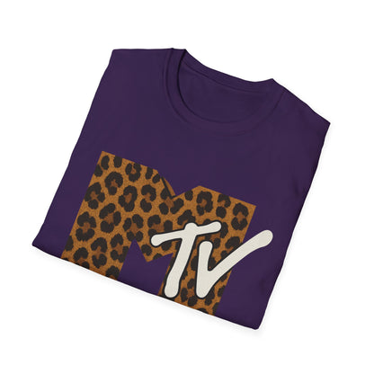 Vintage MTV T-Shirt mit Leopardenmuster, Retro-Musik- und Fernseh-Look der 80er und 90er Jahre, Unisex-Rock-Shirt mit Tiermotiv