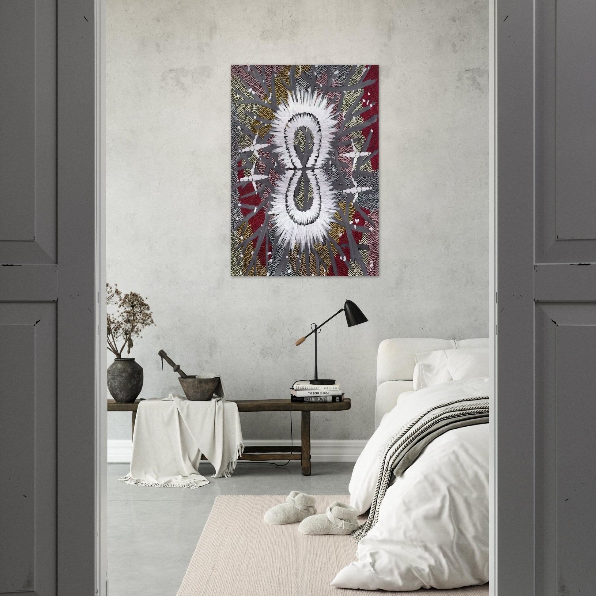 Eagle Dreaming - 1997 - Clifford Possum Tjapaltjarri Brushed Aluminum Print - 70x100 cm / 28x40 inches | Clifford Possum Tjapaltjarri Aluminum Print | Clifford Possum Tjapaltjarri Prints
