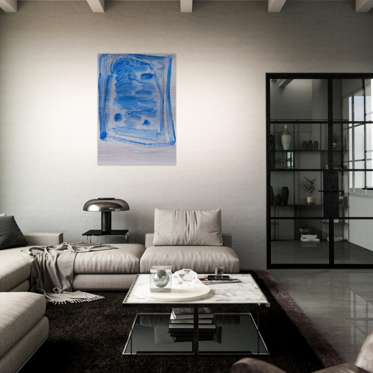 Sketchy Cobaltic Blue Flag - 2009 - Raoul De Keyser Brushed Aluminum Print - 70x100 cm / 28x40 inches | Raoul De Keyser Aluminum Print | Raoul De Keyser Prints
