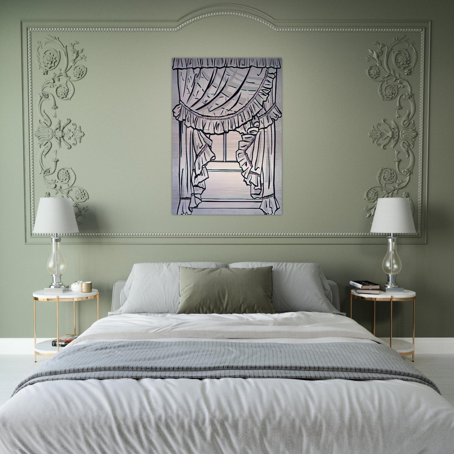 CURTAINS 1962 - Roy Lichtenstein Brushed Aluminum Print - 70x100 cm / 28x40 inches | Roy Lichtenstein Aluminum Print | Roy Lichtenstein Prints