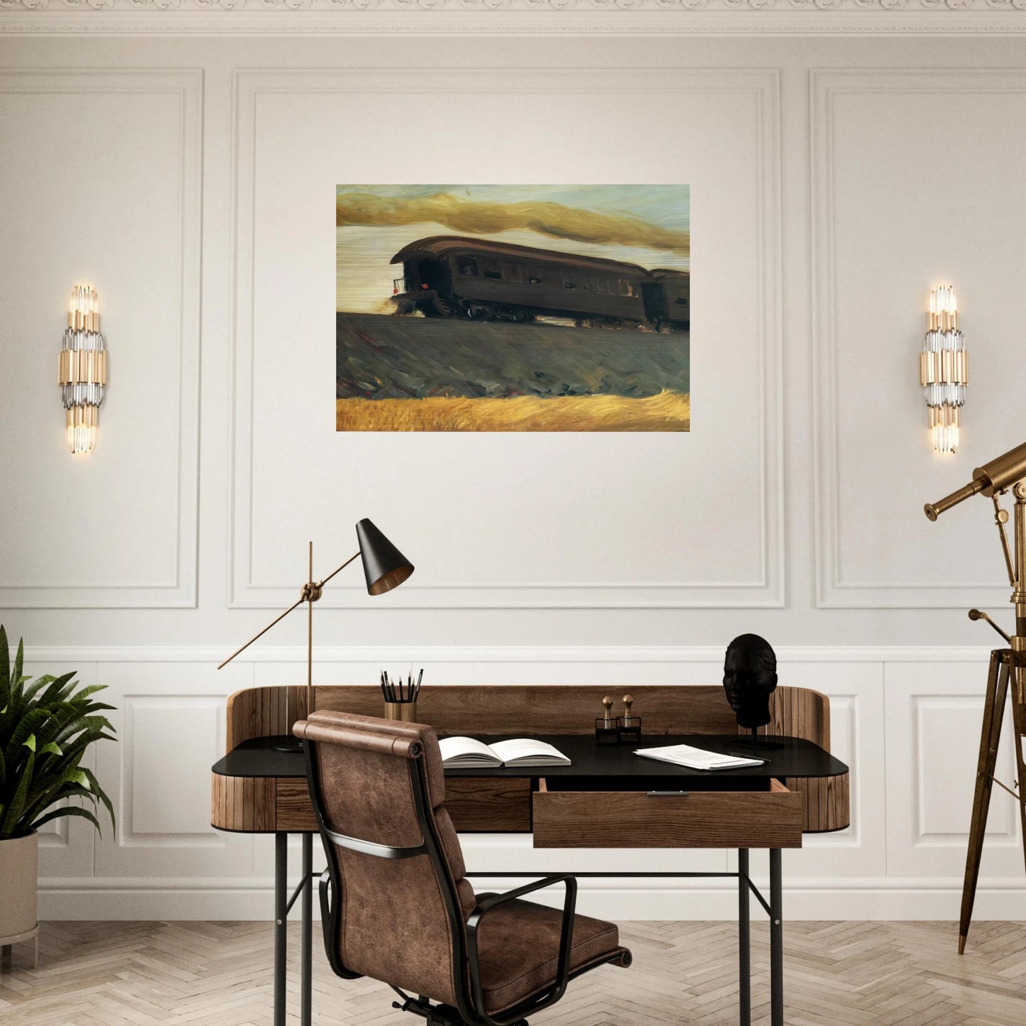 Railroad Train - Edward Hopper Brushed Aluminum Print - 70x100 cm / 28x40 inches | Edward Hopper Aluminum Print | Edward Hopper Prints