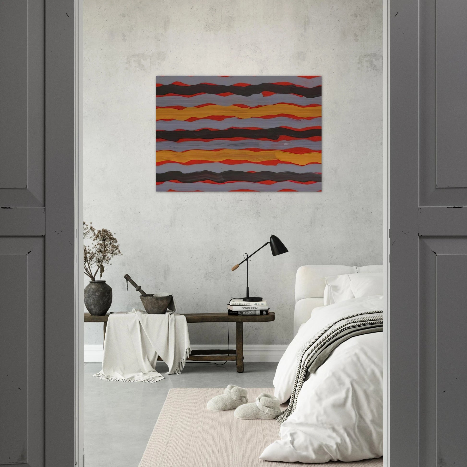Spear Dreaming - 2001 - Clifford Possum Tjapaltjarri Brushed Aluminum Print - 70x100 cm / 28x40 inches | Clifford Possum Tjapaltjarri Aluminum Print | Clifford Possum Tjapaltjarri Prints