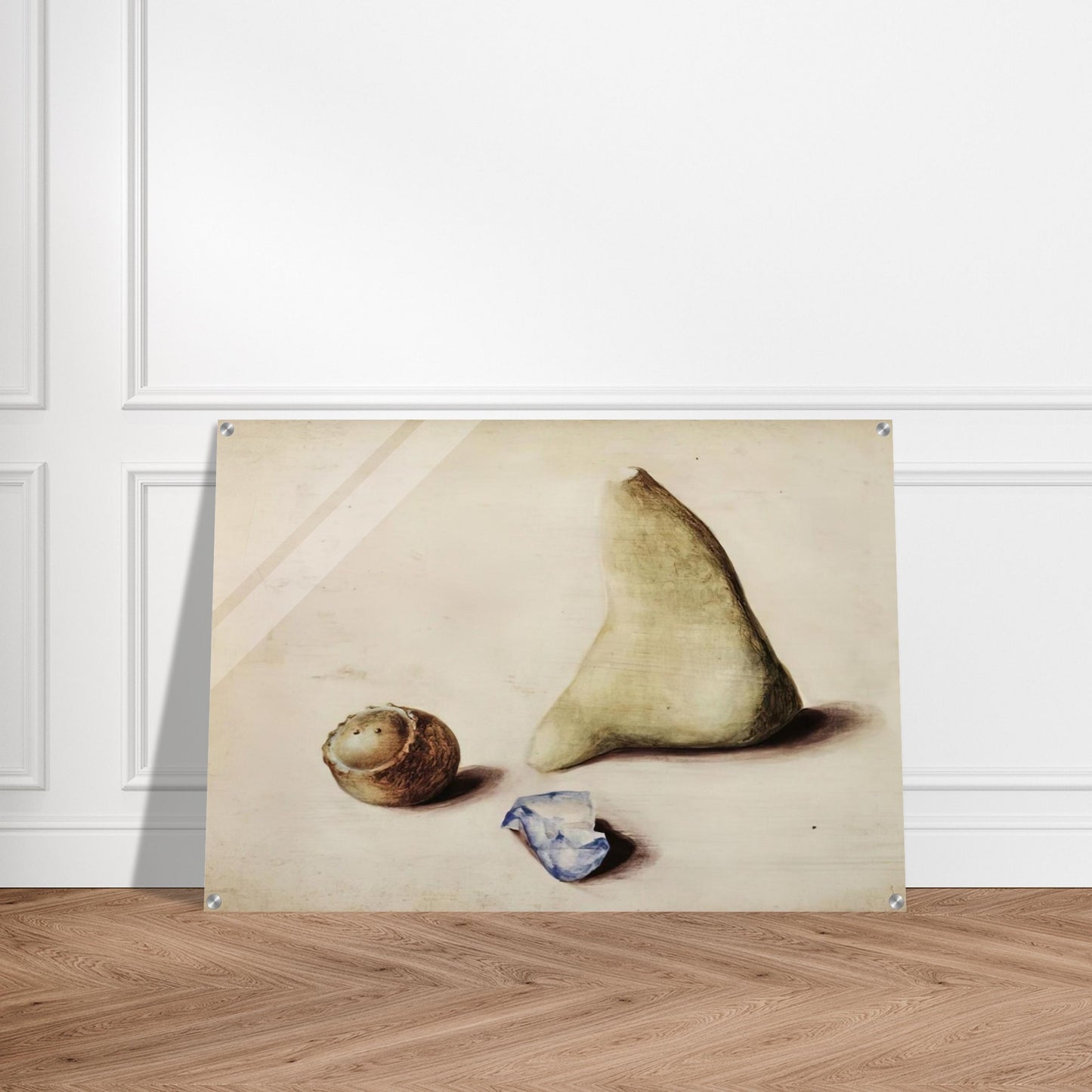 Pietra calcarea dalle Alpi Sveve Burgfelden, un pezzo di vetro grezzo dall’Adriatico Rimini, galle da Gubbio. Natale 38 - 1938 - Julius Bissier Acrylic Print - 70x100 cm / 28x40″ inches