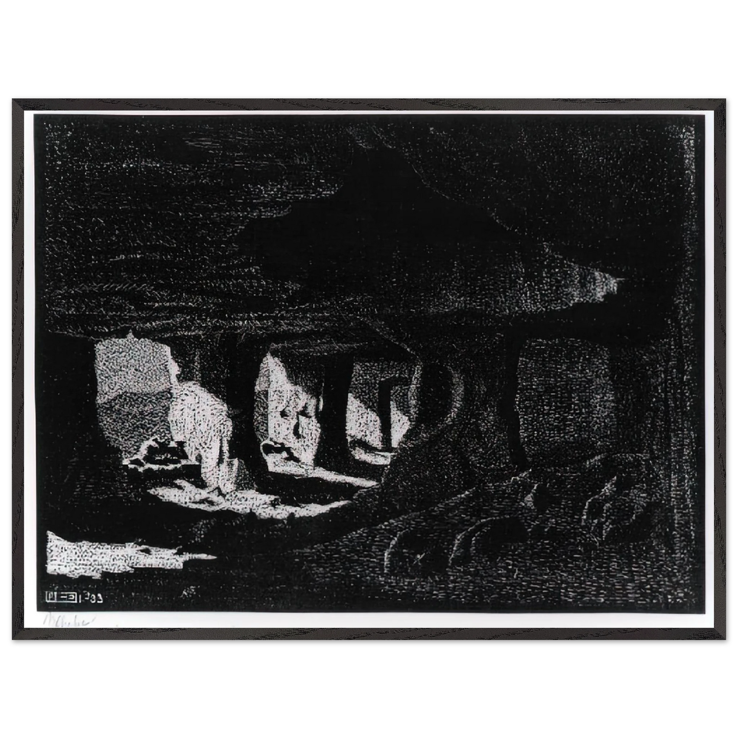 MC Escher - CAVE DWELLINGS NEAR SPERLINGA SICILY Wall Art - 30x40 cm / 12x16 inches - Premium Wooden Framed Poster With Fine Art Paper-canvas - Wood frame