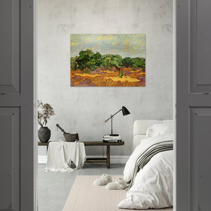 Olive Grove - Pale Blue Sky - Vincent van Gogh Brushed Aluminum Print - 70x100 cm / 28x40 inches | Vincent van Gogh Aluminum Print | Vincent van Gogh Prints
