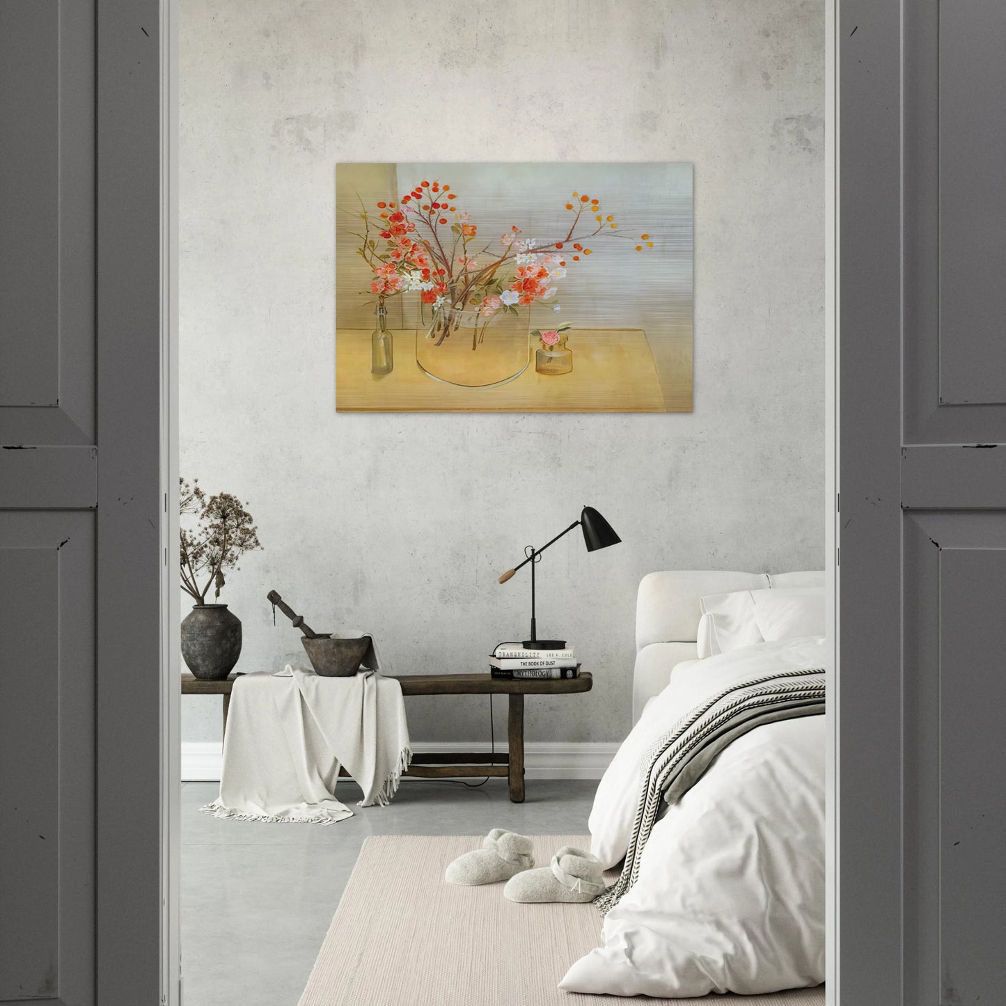 Winter Bouquet flowering quince, rosehaws, narcissus, winter rose and camellia - 1977 - Morris Graves Brushed Aluminum Print - 70x100 cm / 28x40 inches | Morris Graves Aluminum Print | Morris Graves Prints