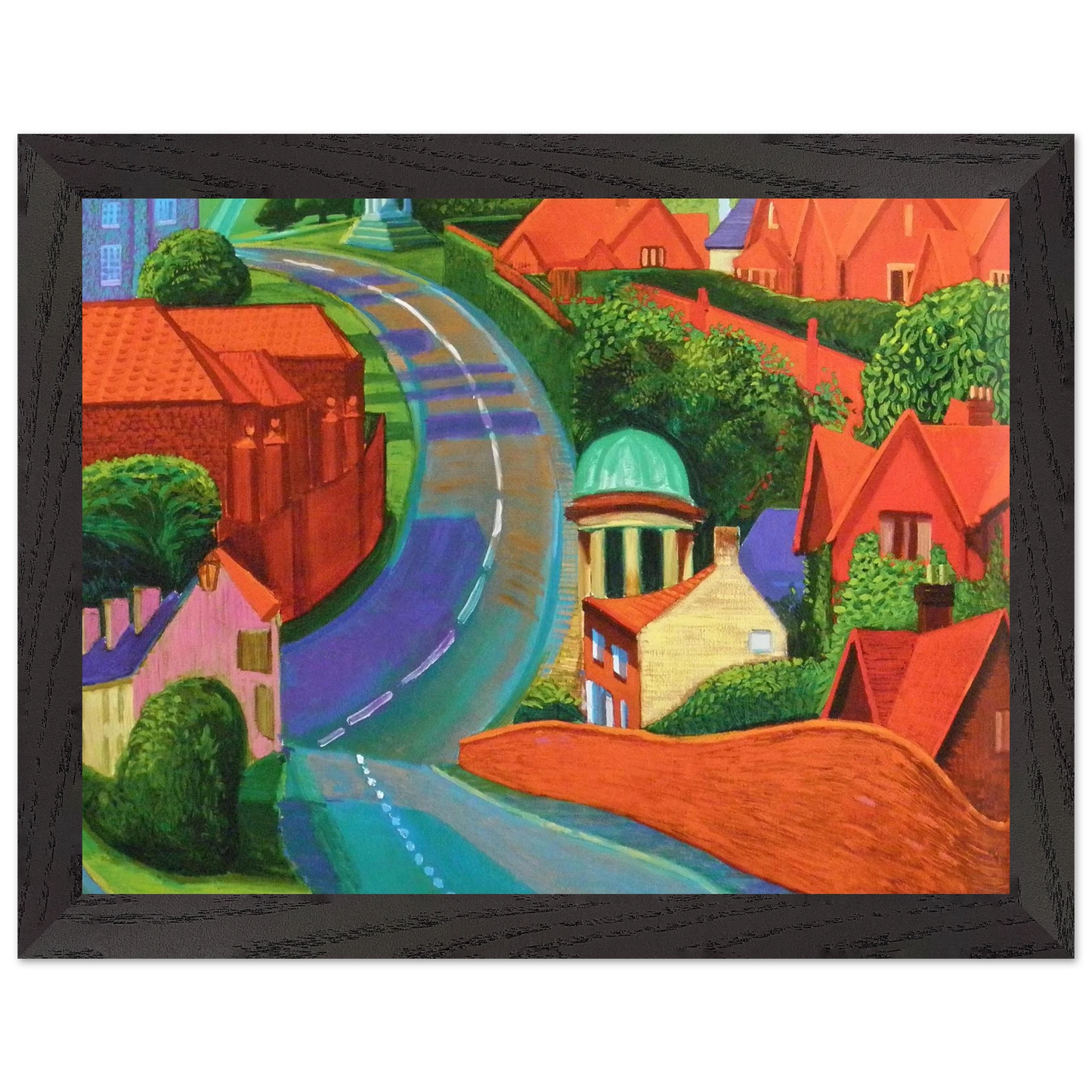 David Hockney - The Road to York Through Sledmere - 50x50 cm / 20x20 inches - Premium Wooden Framed Poster With Fine Art Paper-canvas - White frame