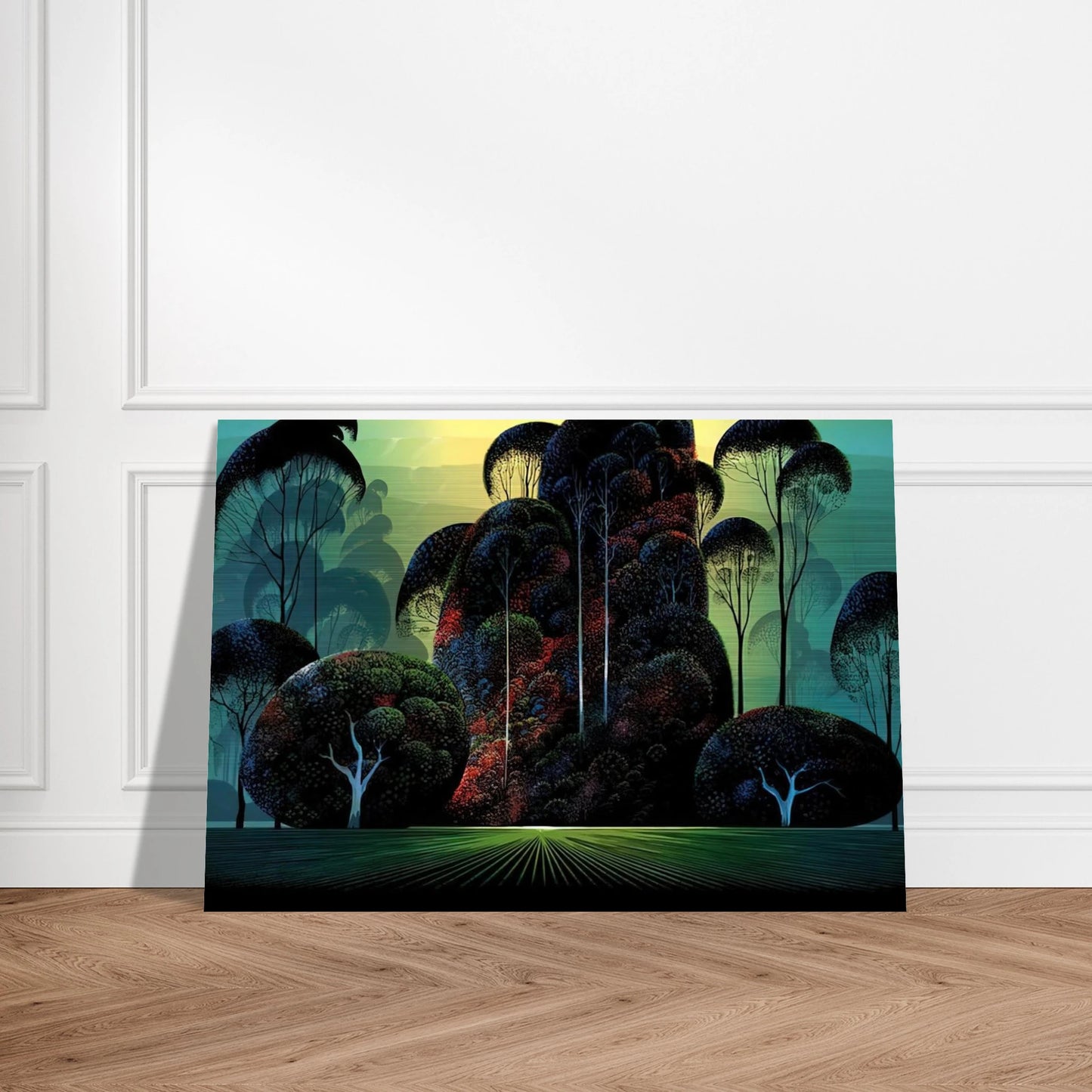 Mendacino - Eyvind Earle Brushed Aluminum Print - 70x100 cm / 28x40 inches | Eyvind Earle Aluminum Print | Eyvind Earle Prints