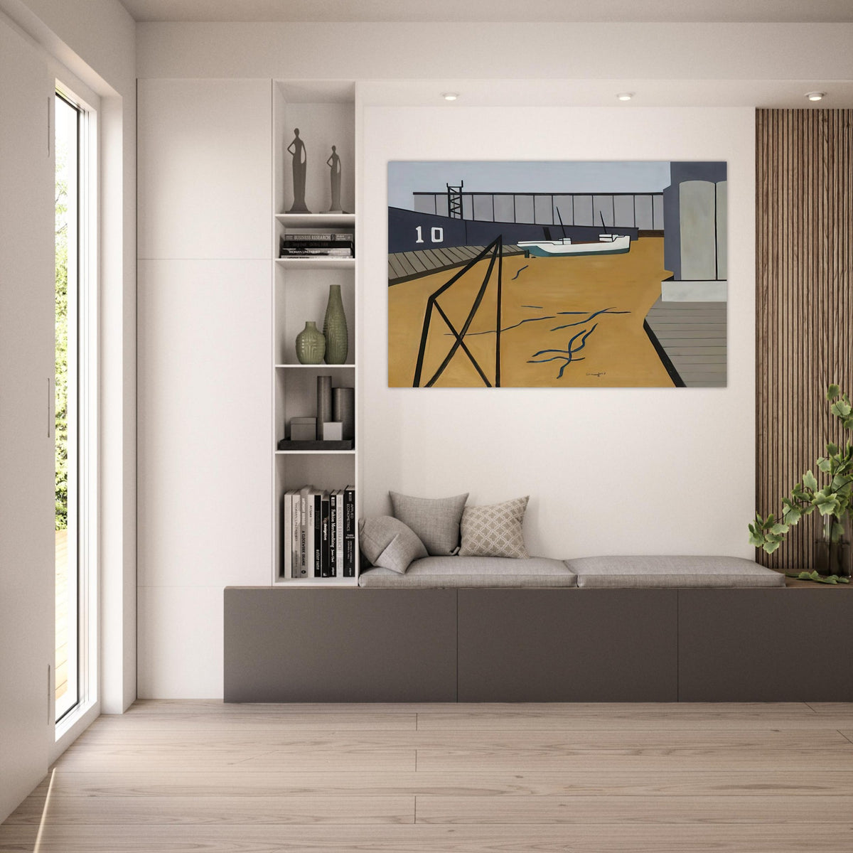 Boat and Grain Elevators - 1942 - Ralston Crawford Art Prints - 100x150 cm / 40x60″ inches | Ralston Crawford Poster | Ralston Crawford Prints