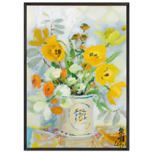 Still life with poppies - 1975 - Le Pho 70x100 cm / 28x40 inches Framed Art Print – Black Wooden Frame