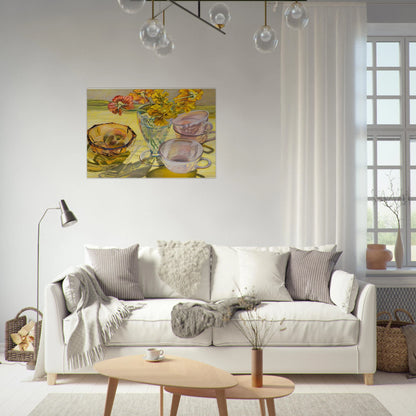 NASTURTIUMS AND PINK CUPS 1981 - Janet Fish Brushed Aluminum Print - 70x100 cm / 28x40 inches | Janet Fish Aluminum Print | Janet Fish Prints