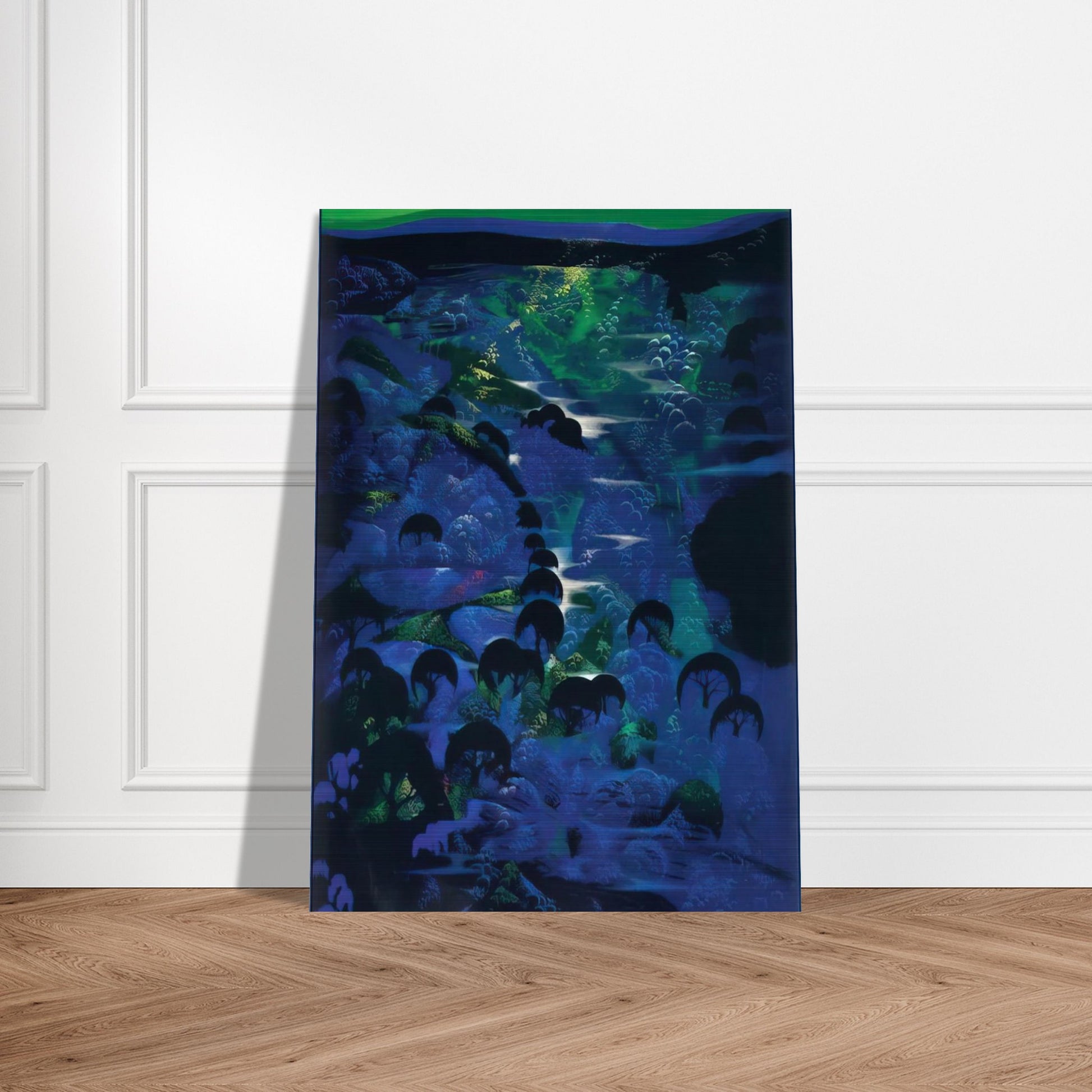 Beneath an Emerald Sky - Eyvind Earle Brushed Aluminum Print - 70x100 cm / 28x40 inches | Eyvind Earle Aluminum Print | Eyvind Earle Prints