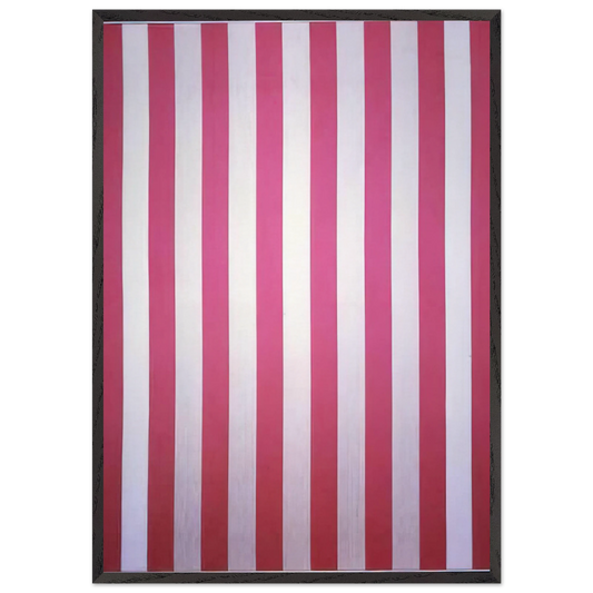 Peinture acrylique blanche sur tissu raye blanc et rouge - 1970 - Daniel Buren 70x100 cm / 28x40 inches Framed Art Print – Black Wooden Frame