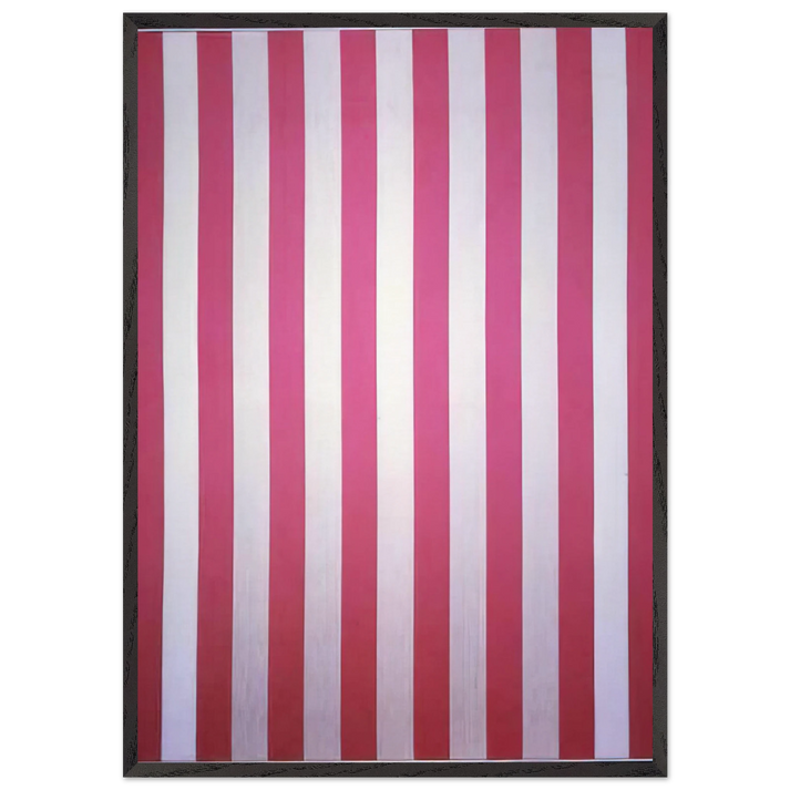 Peinture acrylique blanche sur tissu raye blanc et rouge - 1970 - Daniel Buren 70x100 cm / 28x40 inches Framed Art Print – Black Wooden Frame