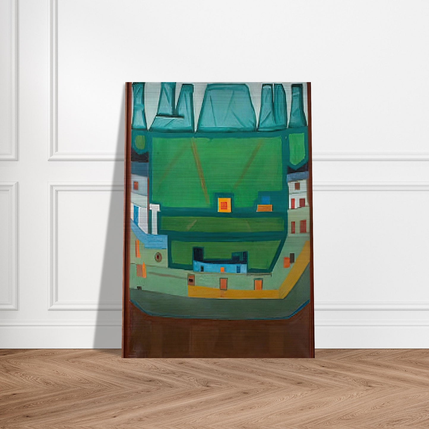 CITY AT THE FOOT OF THE MOUNTAINS LANDSCAPE - Jerzy Nowosielski Brushed Aluminum Print - 70x100 cm / 28x40 inches | Jerzy Nowosielski Aluminum Print | Jerzy Nowosielski Prints