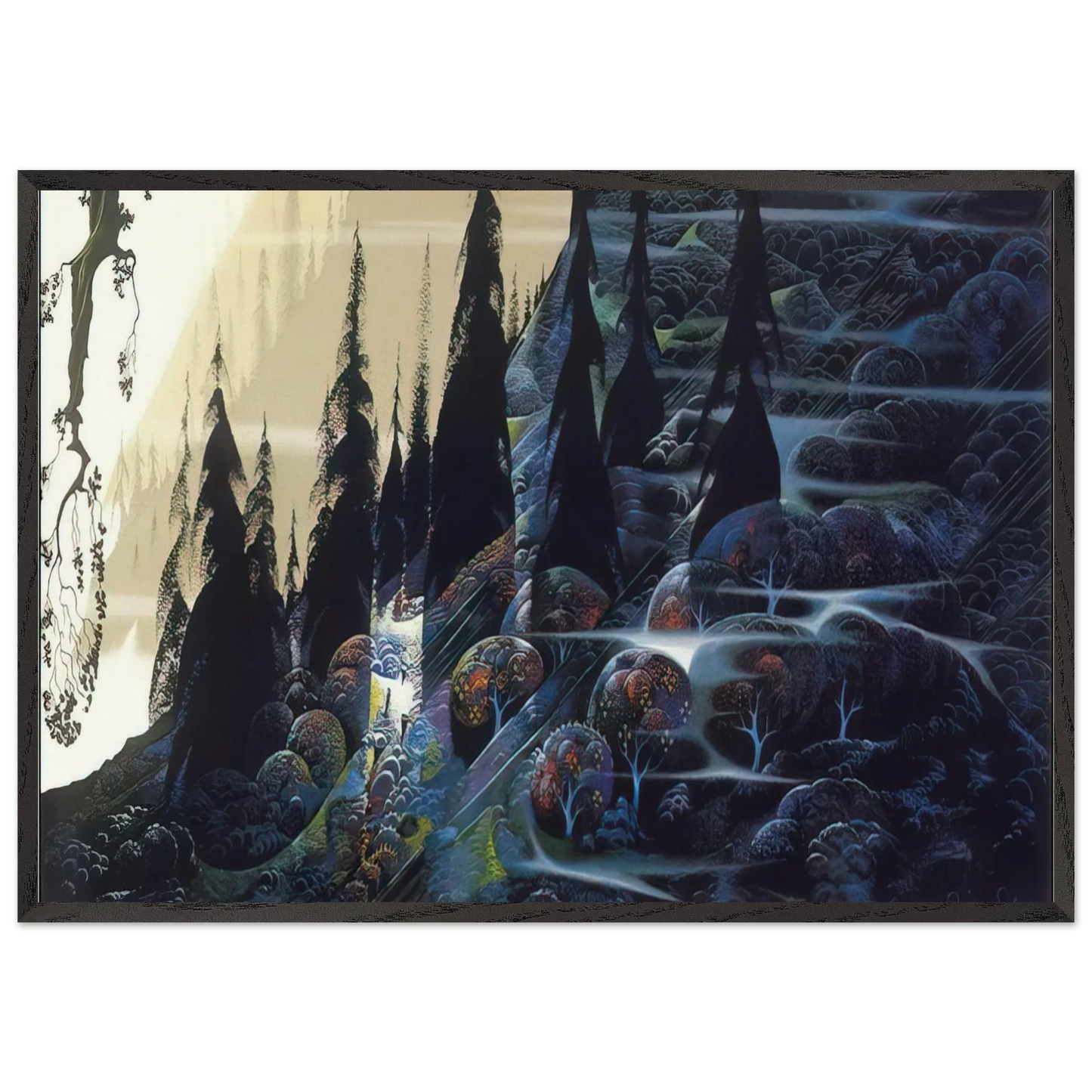 Black Spruce - Eyvind Earle 70x100 cm / 28x40 inches Framed Art Print – Black Wooden Frame