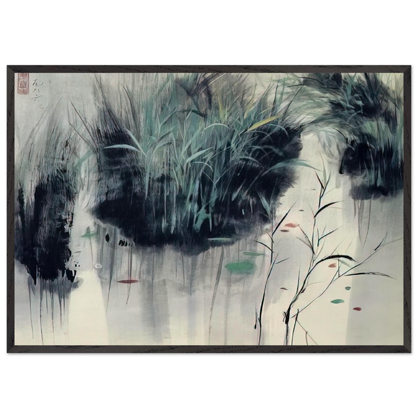Untitled - Impressionism Ink and wash painting - Wu Guanzhong 70x100 cm / 28x40 inches Framed Art Print – Black Wooden Frame