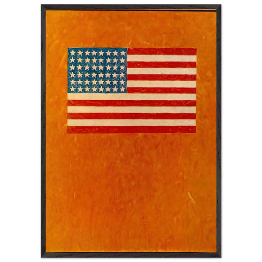 FLAG ON ORANGE FIELD 1957 - Jasper Johns 70x100 cm / 28x40 inches Framed Art Print – Black Wooden Frame