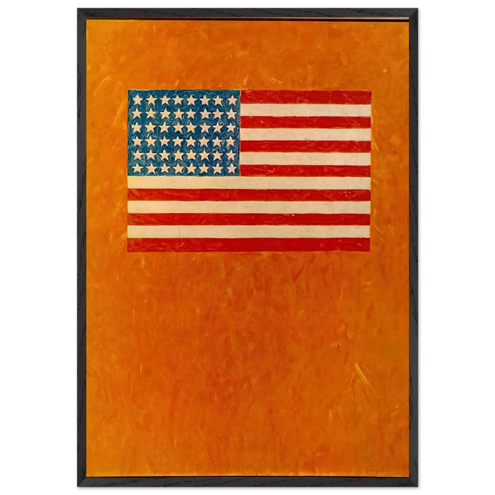 FLAG ON ORANGE FIELD 1957 - Jasper Johns 70x100 cm / 28x40 inches Framed Art Print – Black Wooden Frame