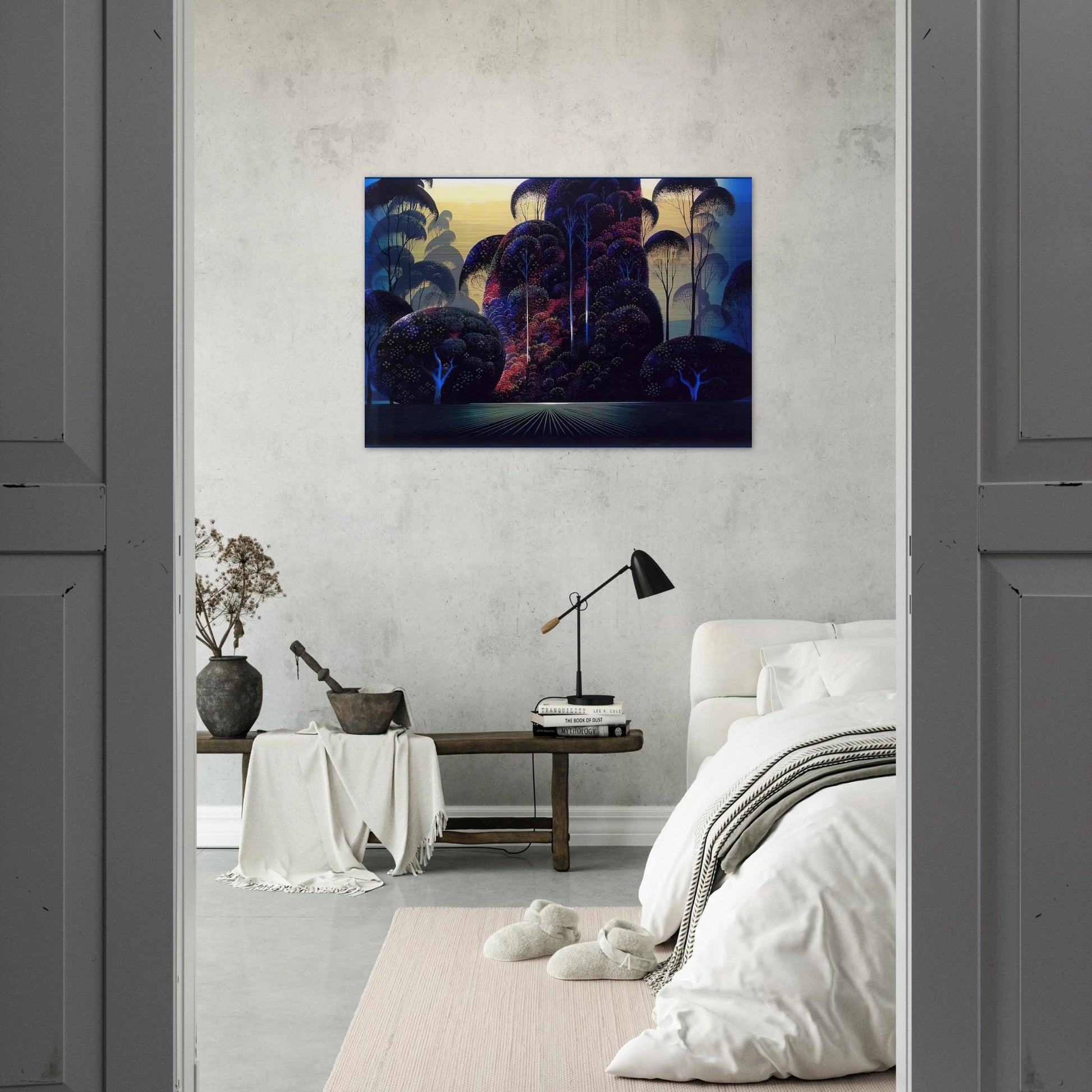 Mendocino - Eyvind Earle Brushed Aluminum Print - 70x100 cm / 28x40 inches | Eyvind Earle Aluminum Print | Eyvind Earle Prints
