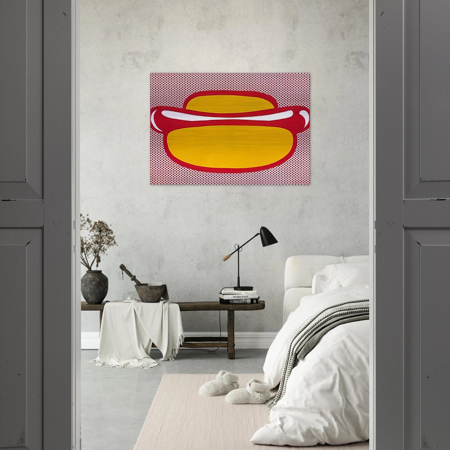 HOT DOG 1964 - Roy Lichtenstein Brushed Aluminum Print - 70x100 cm / 28x40 inches | Roy Lichtenstein Aluminum Print | Roy Lichtenstein Prints