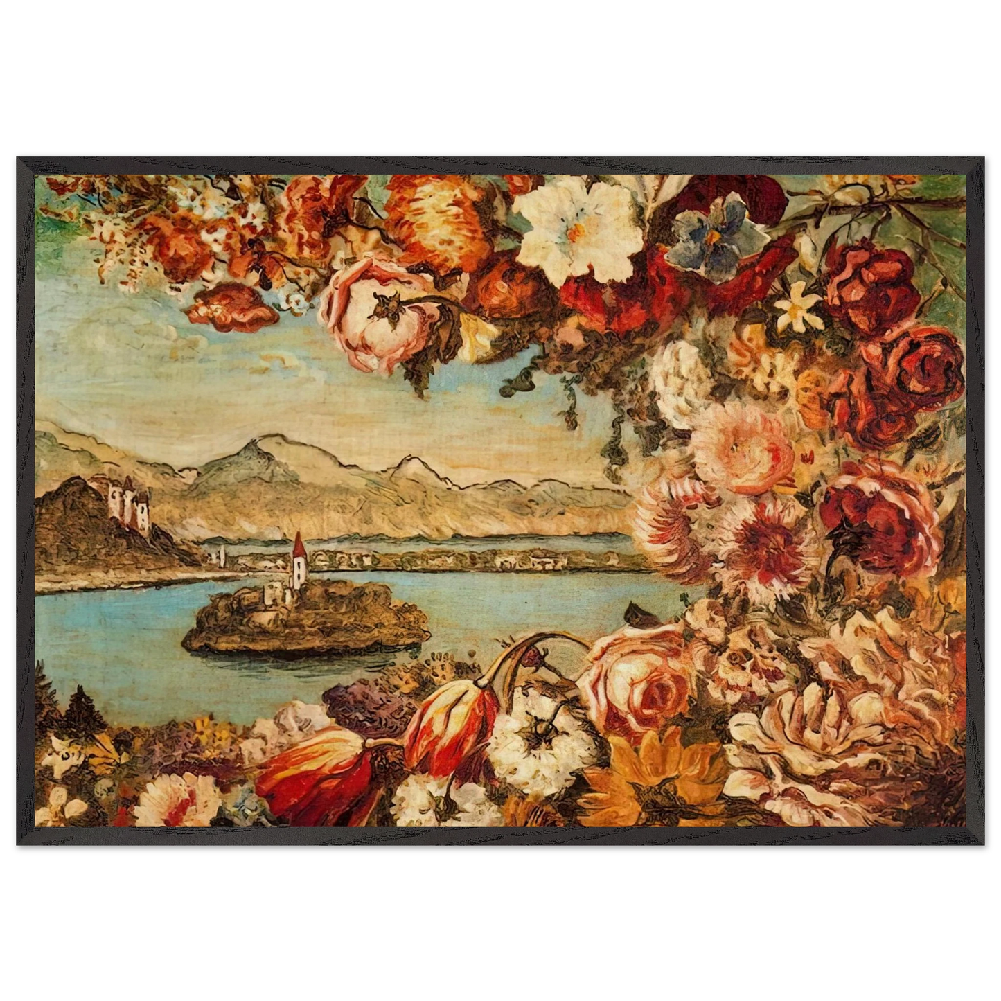 ISLAND AND FLOWER GARLAND - Giorgio de Chirico 70x100 cm / 28x40 inches Framed Art Print – Black Wooden Frame