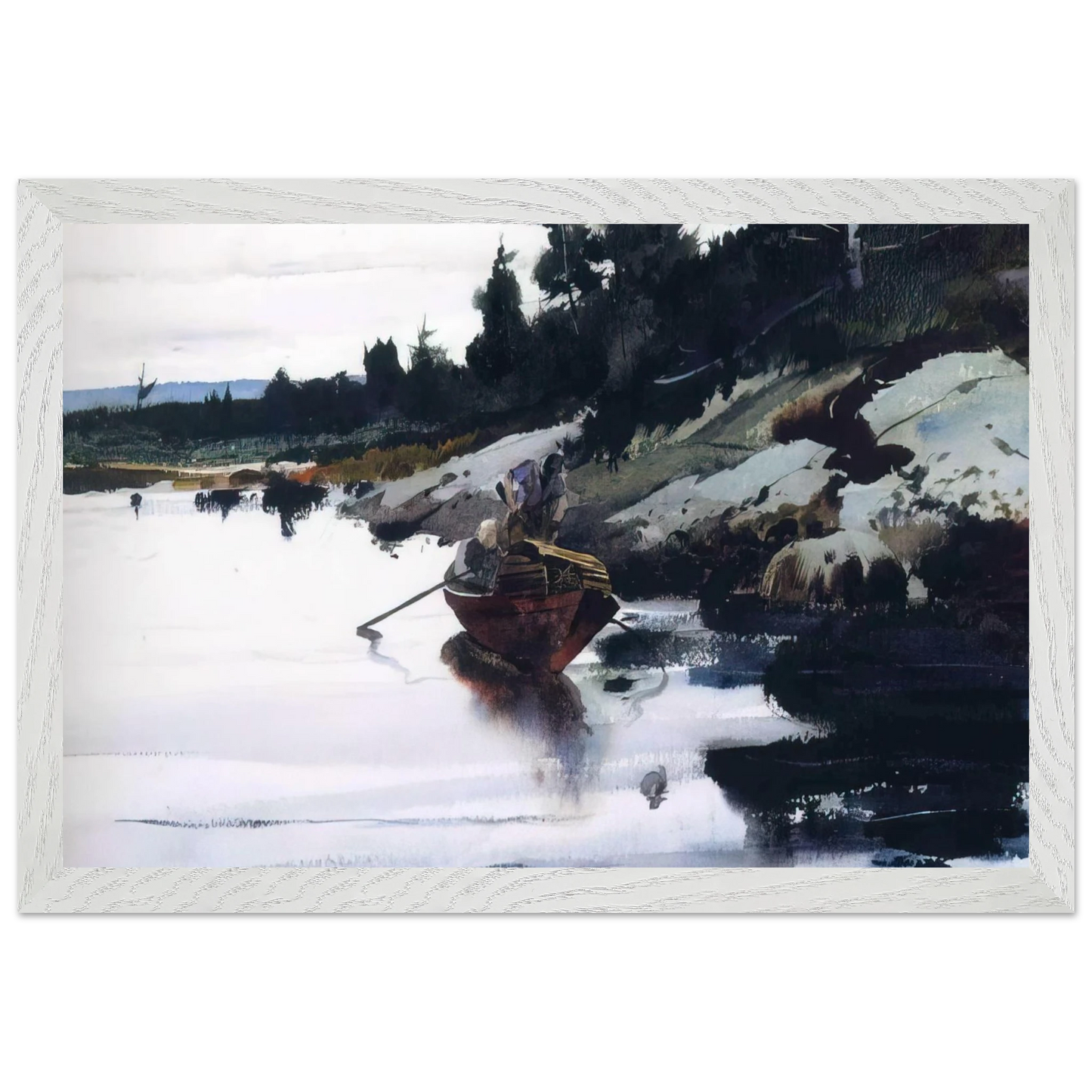 Andrew Wyeth - TURKEY COVE LEDGE Wall Art - 21x29.7 cm / 8x12" - Premium Wooden Framed Poster With Fine Art Paper-canvas - Black frame