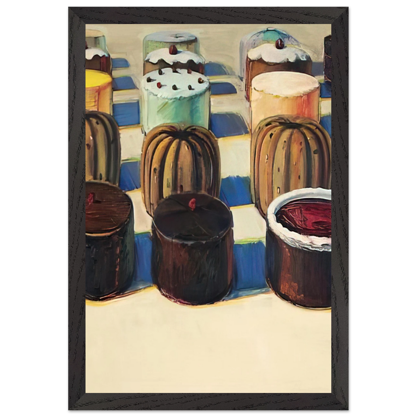 Wayne Thiebaud - Various Cakes - 1981 Wall Art - 30x40 cm / 12x16 inches - Premium Wooden Framed Poster With Fine Art Paper - Black frame