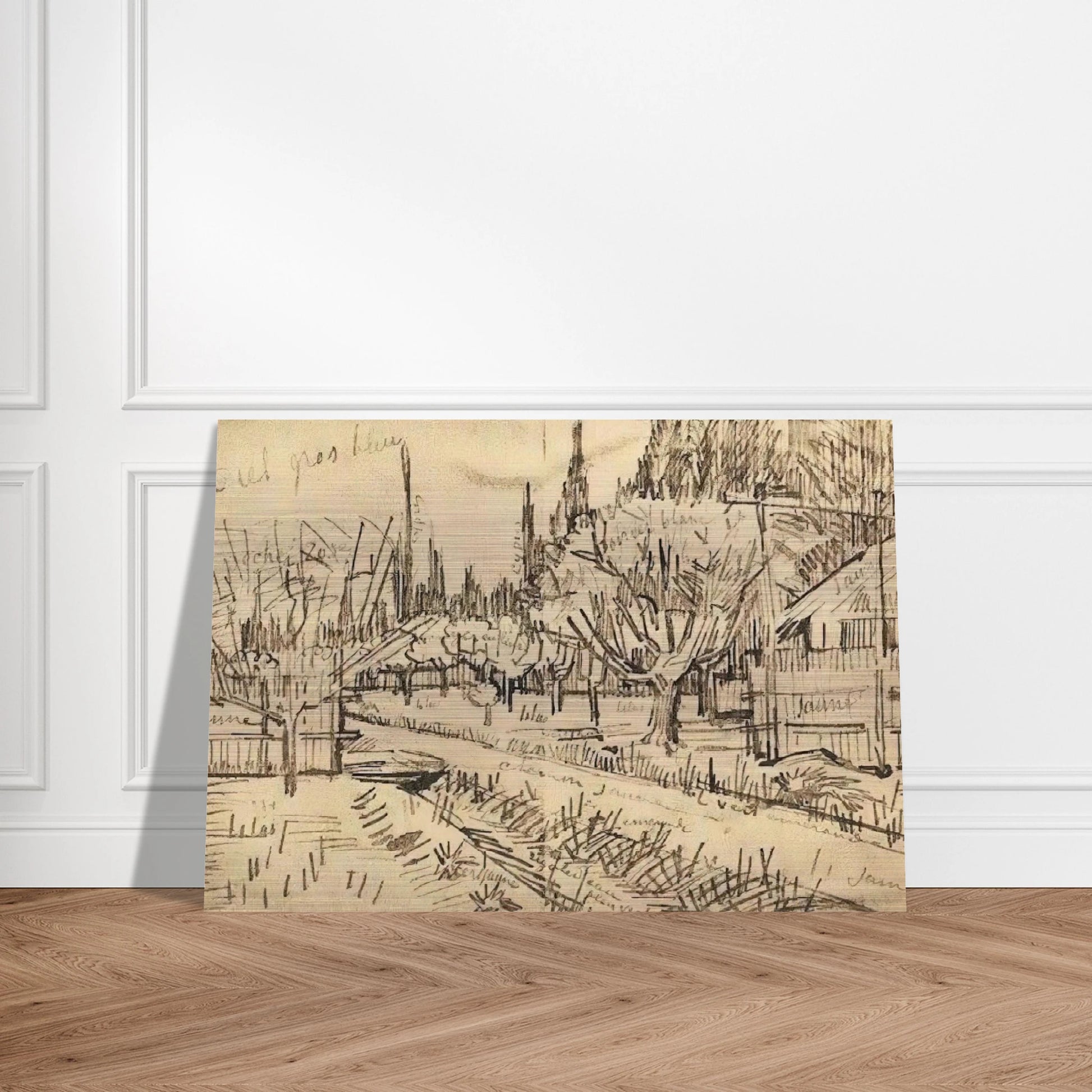Orchard Surrounded by Cypresses - Vincent van Gogh Brushed Aluminum Print - 70x100 cm / 28x40 inches | Vincent van Gogh Aluminum Print | Vincent van Gogh Prints