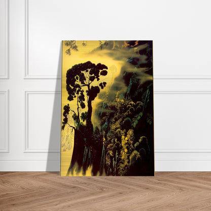 Sunset Silhouette - Eyvind Earle Brushed Aluminum Print - 70x100 cm / 28x40 inches | Eyvind Earle Aluminum Print | Eyvind Earle Prints