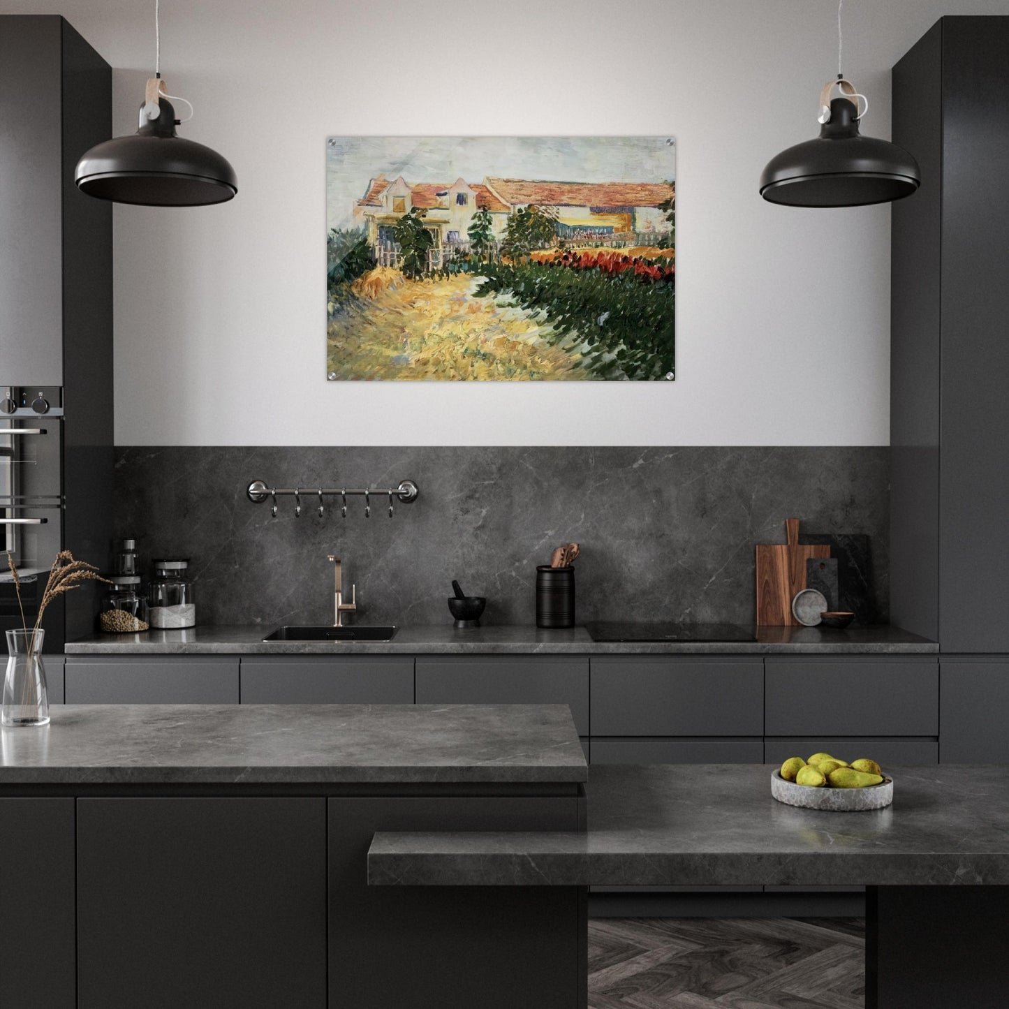 House with sunflowers - Vincent van Gogh Acrylic Print - 70x100 cm / 28x40″ inches
