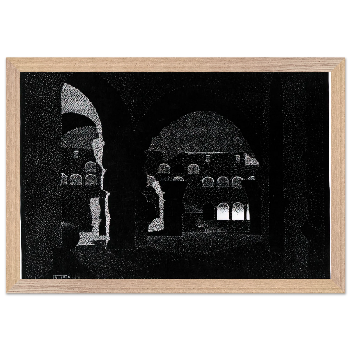 MC Escher - NOCTURNAL ROME COLOSSEUM Wall Art - 30x40 cm / 12x16 inches - Premium Wooden Framed Poster With Fine Art Paper - Wood frame