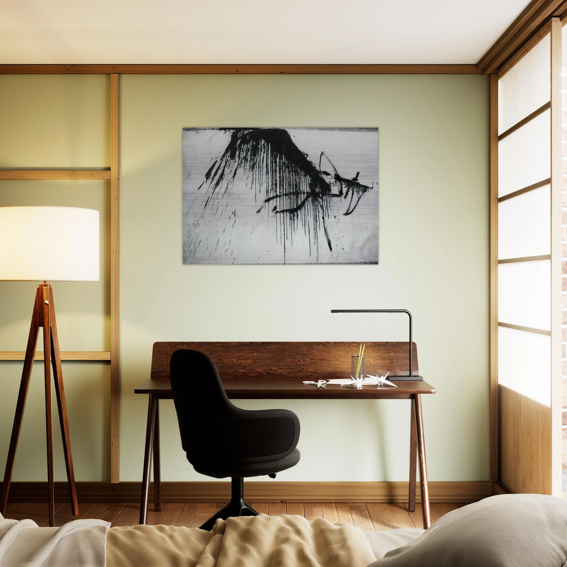 NIGHT IN THE HOTEL ABSTRACT IN BLACK AND WHITE - Salvador Dali Brushed Aluminum Print - 70x100 cm / 28x40 inches | Salvador Dali Aluminum Print | Salvador Dali Prints