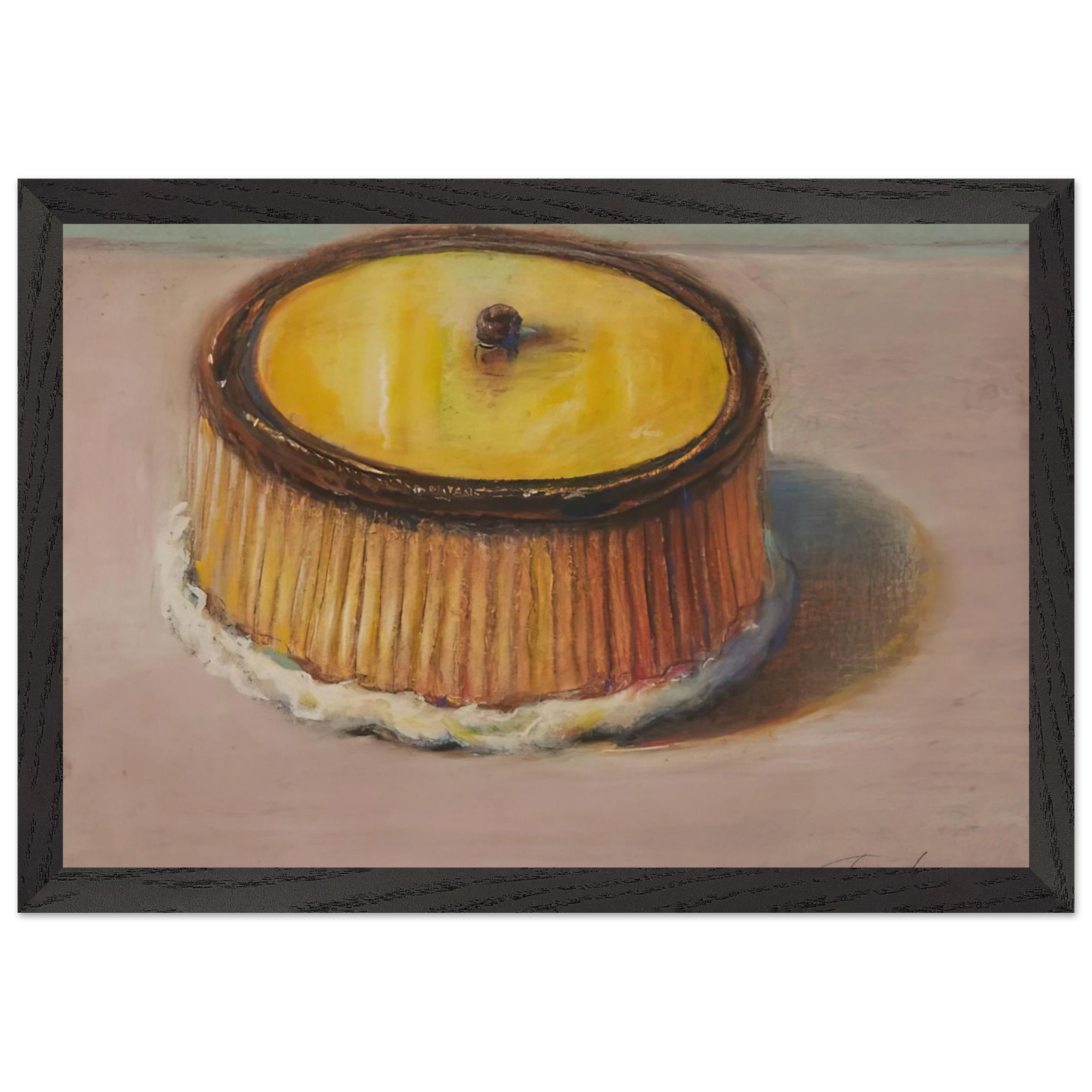 Wayne Thiebaud - Lemon Cake - 1997 Wall Art - 21x29.7 cm / 8x12" - Premium Wooden Framed Poster With Fine Art Paper - Black frame