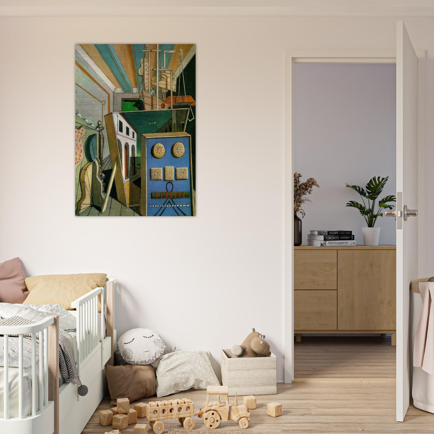 METAPHYSICAL INTERIOR WITH BISCUITS 1916 - Giorgio de Chirico Brushed Aluminum Print - 70x100 cm / 28x40 inches | Giorgio de Chirico Aluminum Print | Giorgio de Chirico Prints