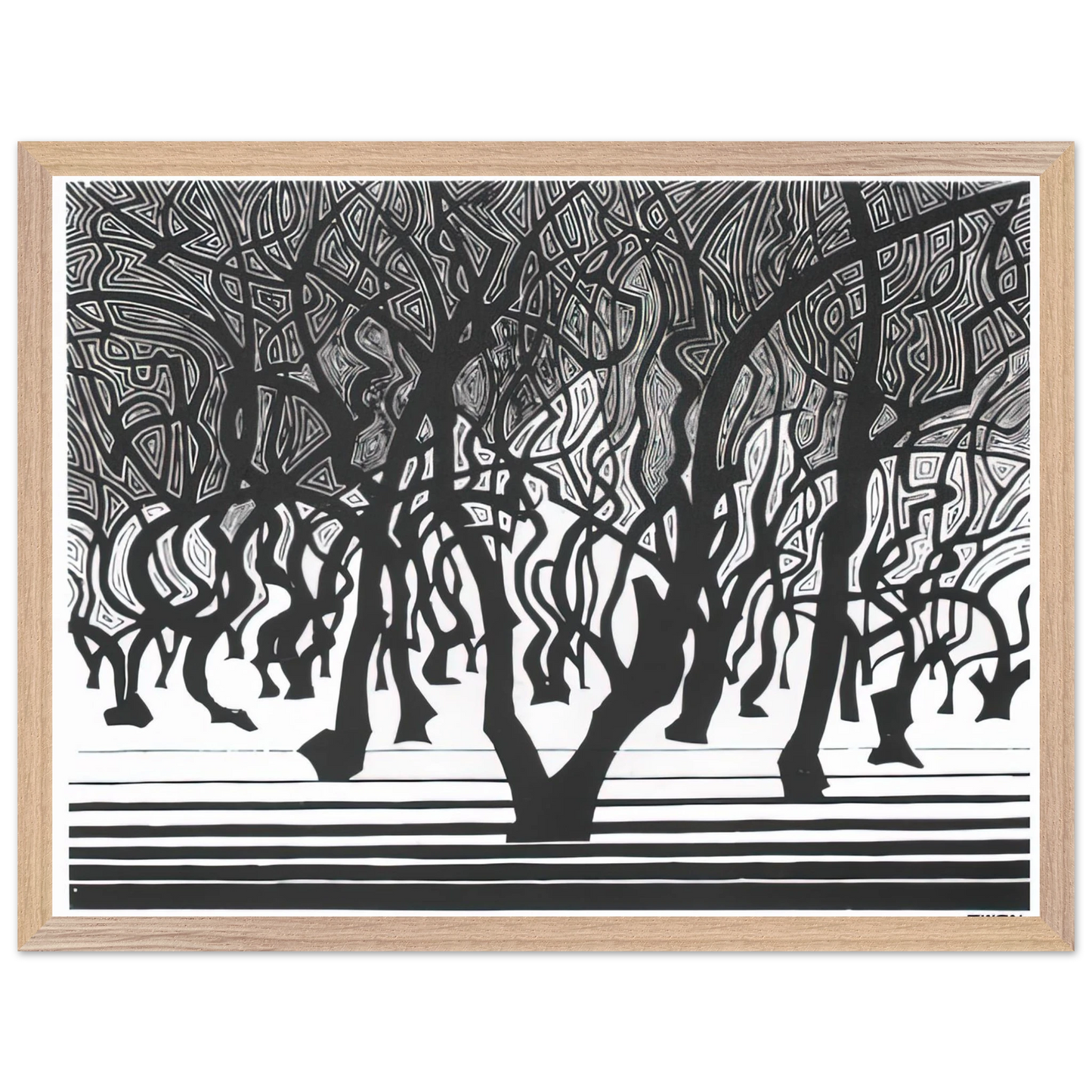 MC Escher - WOODS NEAR MENTON Wall Art - 60x80 cm / 24x32 inches - Premium Wooden Framed Poster With Fine Art Paper-canvas - Black frame