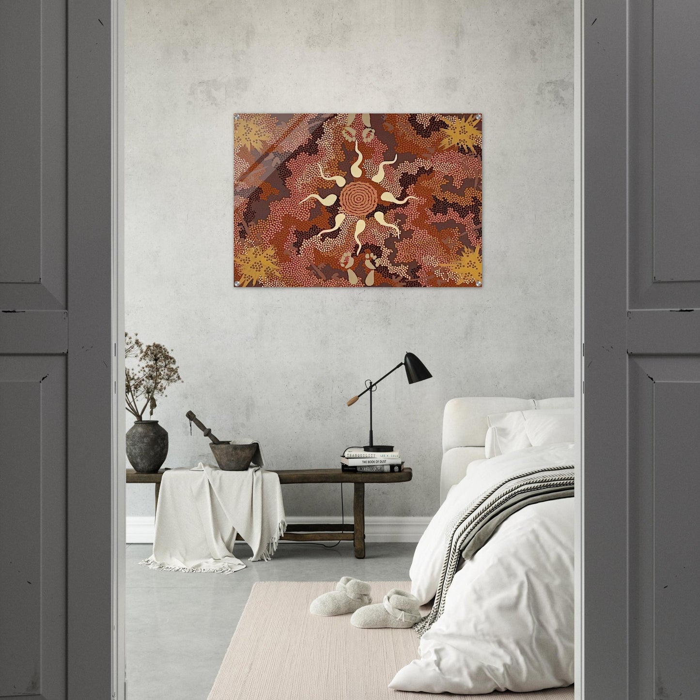 Bush Tucker and Kangaroo Dreaming at Mount Denison - 1993 - Clifford Possum Tjapaltjarri Acrylic Print - 70x100 cm / 28x40″ inches