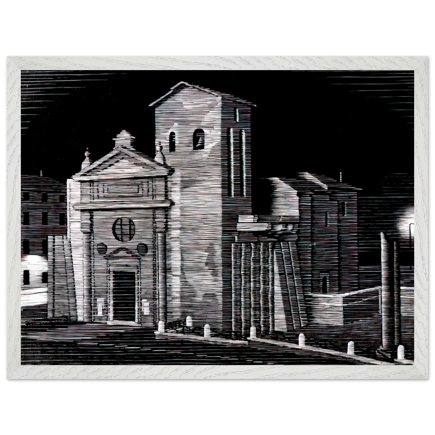MC Escher - NOCTURNAL ROME Wall Art - 60x80 cm / 24x32 inches - Premium Wooden Framed Poster With Fine Art Paper-canvas - White frame