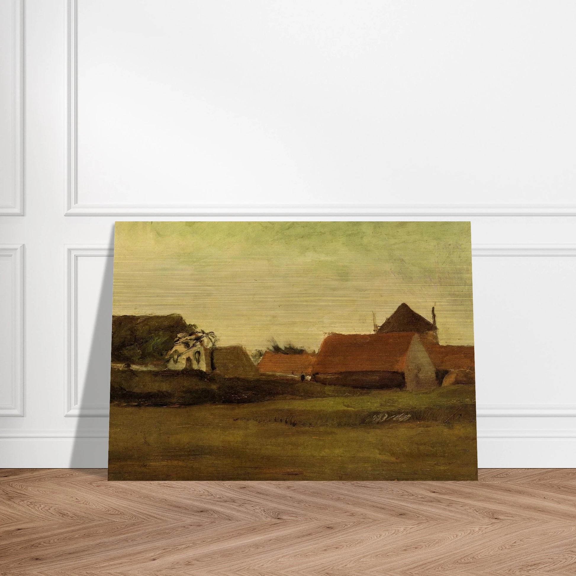 Farmhouses in Loosduinen near The Hague at Twilight - Vincent van Gogh Brushed Aluminum Print - 70x100 cm / 28x40 inches | Vincent van Gogh Aluminum Print | Vincent van Gogh Prints