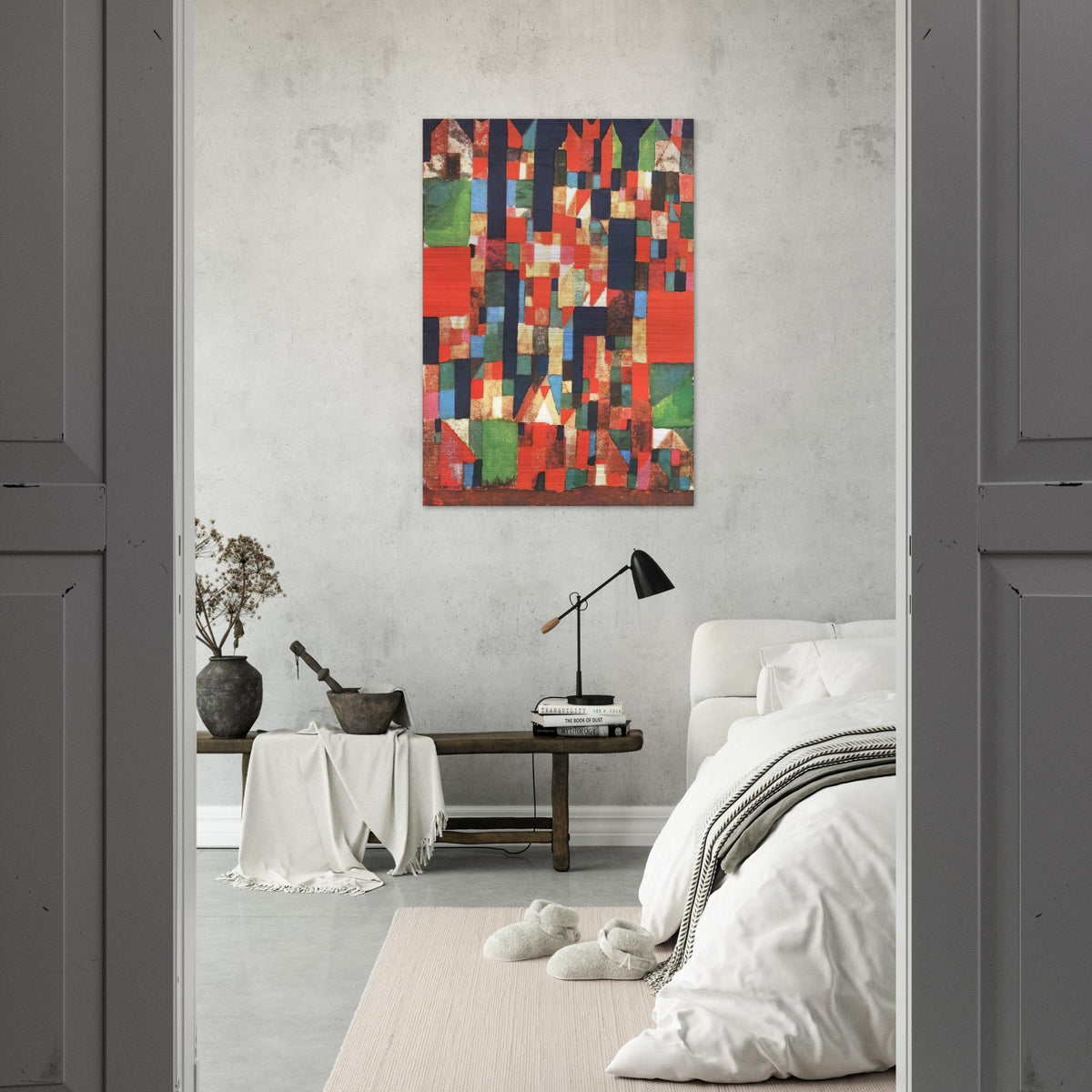 CITY PICTURE WITH RED AND GREEN ACCENTS 1921 - Paul Klee Brushed Aluminum Print - 70x100 cm / 28x40 inches | Paul Klee Aluminum Print | Paul Klee Prints