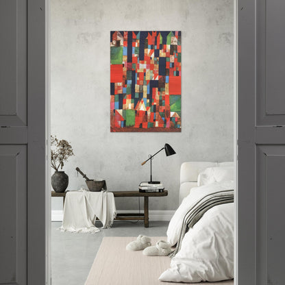 CITY PICTURE WITH RED AND GREEN ACCENTS 1921 - Paul Klee Brushed Aluminum Print - 70x100 cm / 28x40 inches | Paul Klee Aluminum Print | Paul Klee Prints